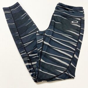Oakley Womens Jet Black Blue Printed Active Compression Tights Size Medium